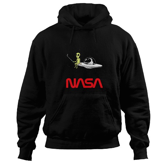 Aliens UFO NASA Astronaut Selfie with Alien Worm Logo Hoodies