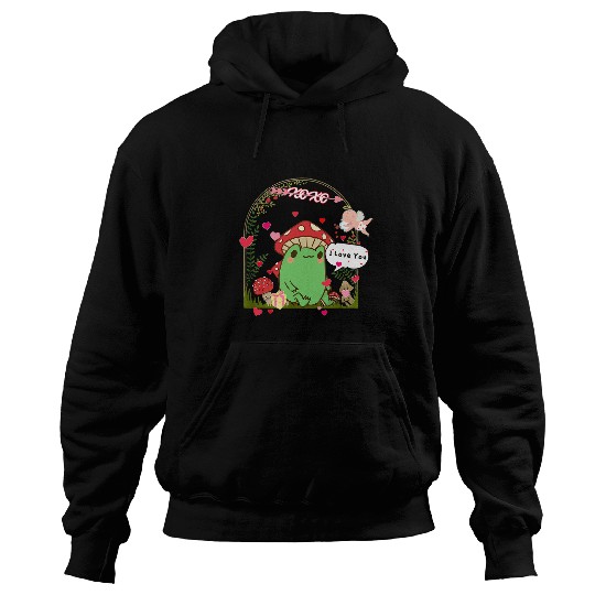 Frog Pet Valentines Day Cottagecore Frog with Mushrooms Cupid lovely Hoodies