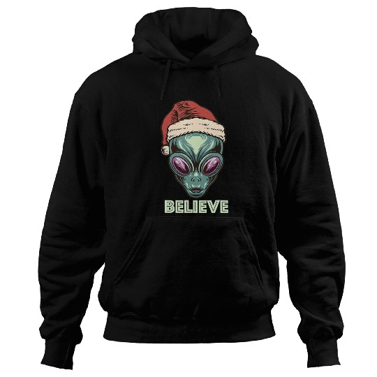 Aliens UFO Believe Alien Christmas Santa Claus Holiday Outer Space Hoodies