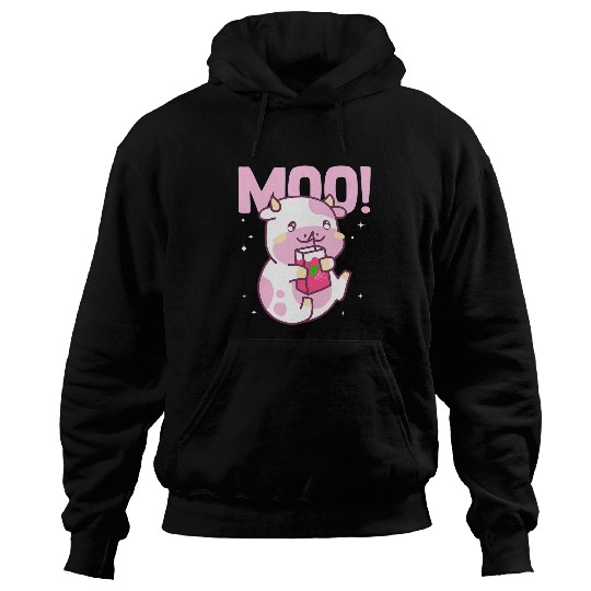 Cow Pet Moo Cute Kawaii Cow Strawberry Milk Hoodies