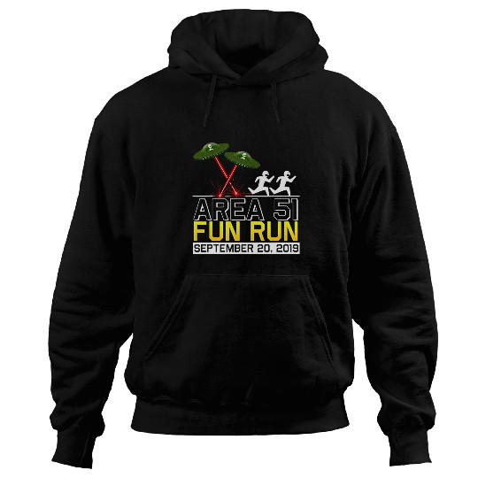 Aliens UFO Area 51 Fun Run Aliens in Flying Saucers Lasers at Runners Hoodies