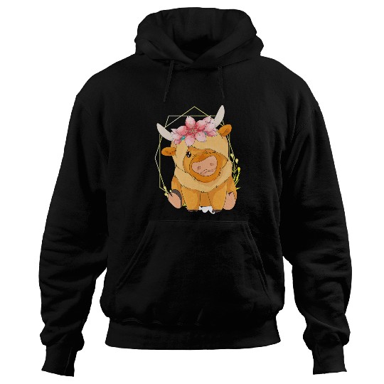 Cow Pet Scottish Farm Animal Farmer Botany Flowers Highland Cow Hoodies