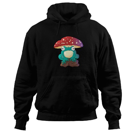 Frog Pet Cottagecore Kawaii Frog Sitting On Mushroom Fungi Goblincore 0 Hoodies