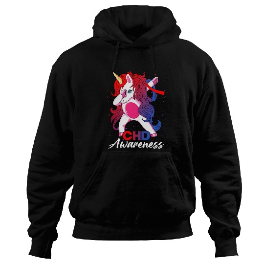 Unicorn Pet  Unicorn With Red Blue Ribbon CHD Awareness Month Hoodies
