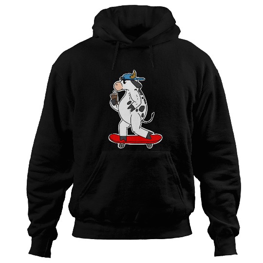 Cow Pet Skateboarding Lover Cute Skateboarder Cow Hoodies