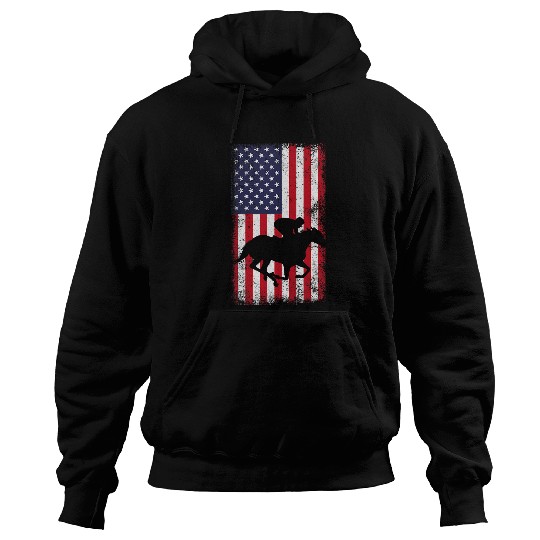Horse Pet Racing  Jockey USA American Flag 4th of July Hoodies