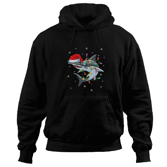 Shark Pet Xmas Lighting Santa Hat Hammerhead Shark Christmas Hoodies