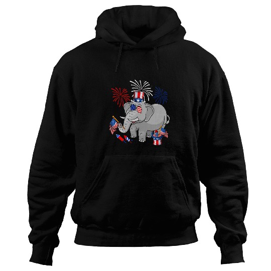Elephant Mammal Holding American Flag Sunglasses Happy 4th Of July Hoodies