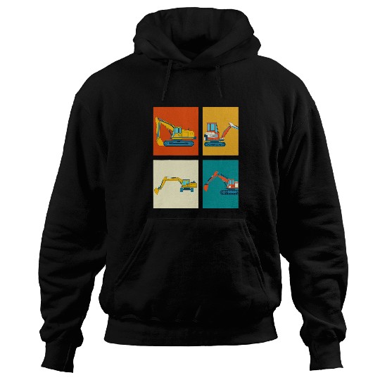 Excavator Fun Pop Art Vehicle Digger Construction Work Retro Hoodies