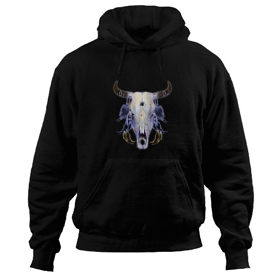 Cow Pet NATIVE AMERICAN DECORATED COW SKULL WITH FEATHERS Hoodies