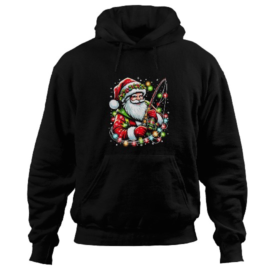 Fishing Fun Funny Santa Fishing Merry Fishmas Christmas Fisherman Dad Hoodies