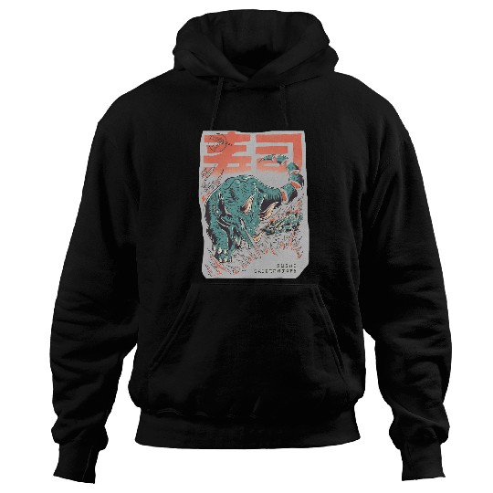 Dinosaur Pet Sushi Triceratops Japanese Anime Style Dinosaur Scene Hoodies