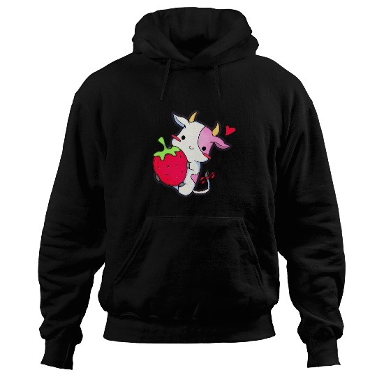Cow Pet Cute Strawberry Cow Adorable Pink Cow Japanese Kawaii Hoodies