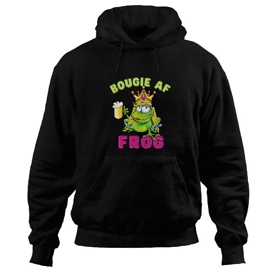 Frog Pet Beer Bougie AF Frog with a Crown Drinking Beer Hoodies