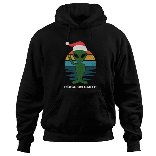 Aliens UFO Retro vintages Sci Fi Christmas Alien Santa Peace On Earth Hoodies