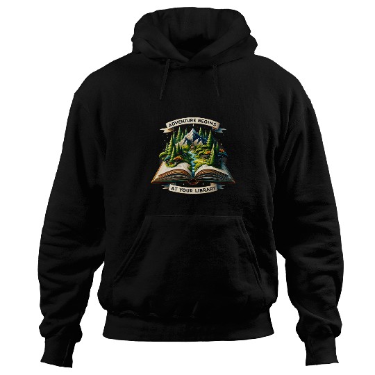 Book Fun Adventure Begins At Your Library Book Lover vintages Camping Hoodies