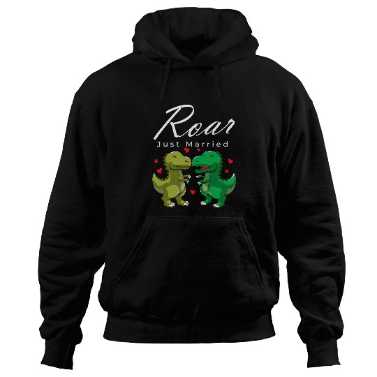 Dinosaur Pet Roar Just Married Kissing TRex Valentines Day Honeymoon Hoodies