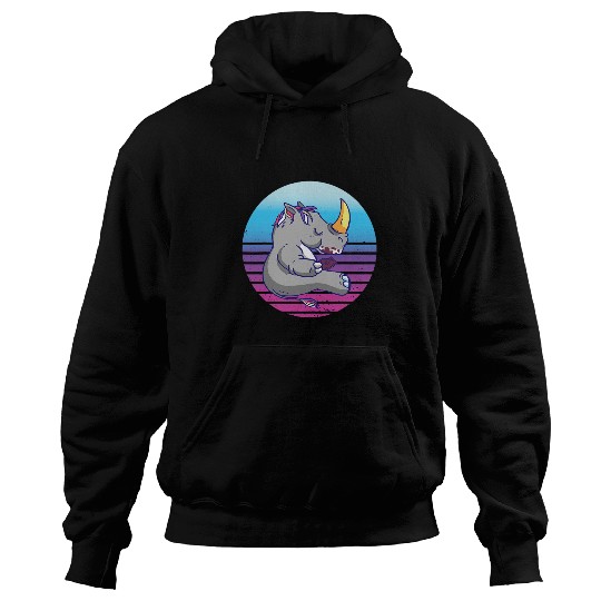 Rhino Pet Rhinoceros Animal Rights Rhinos Wildlife Retro Sunset Rhino Hoodies
