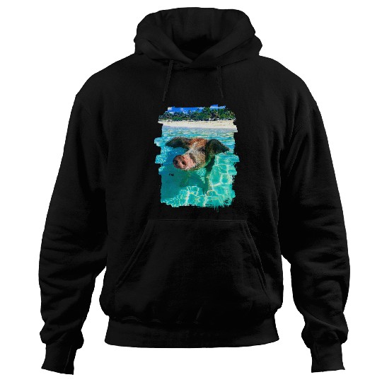 Pig Pet The Bahamas Swimming Pig Caribbean Beach Trips Summer Vibes Hoodies