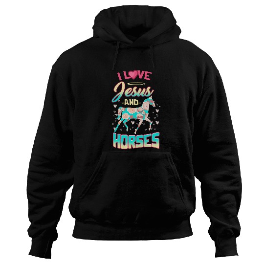 Horse Pet I Love Jesus 2Horses Cute Christian Faith Floral Horse Hoodies