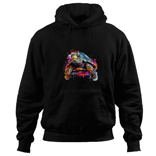 Turtle Pet Box Turtle Lover Colorful Splash Art Hoodies