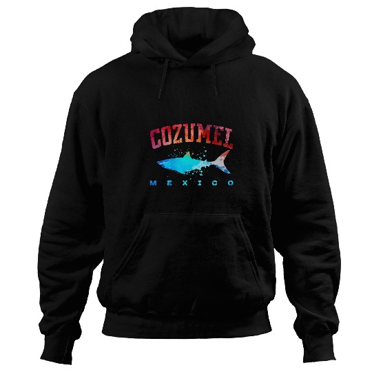 Shark Pet COZUMEL MEXICO Beach Vacation Great White Shark Art Vintage Hoodies