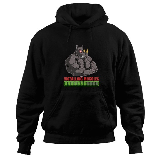 Rhino Pet Rhinoceros Rhino Powerlifter Workout Gym Installing Muscles Hoodies