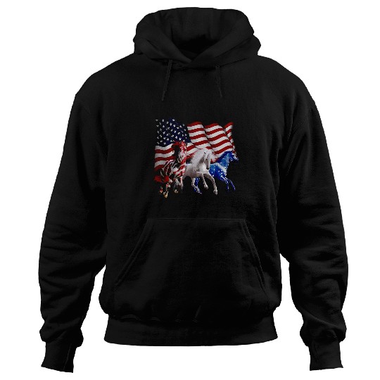 Horse Pet Happy 4th Of July American Flag Red White Horse And Blue 21 Hoodies