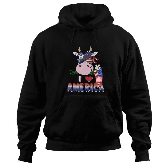 Cow Pet I Love America 4th of July USA Patriotic Cow Lover Kids Hoodies