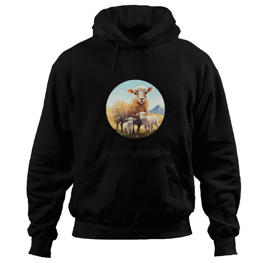 Sheep Pet Family in a meadow for Lamb and Animals Lovers Hoodies