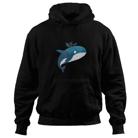 Whale Pet Blue Animal Whale Tree Anime Manga Original Modern Design Hoodies