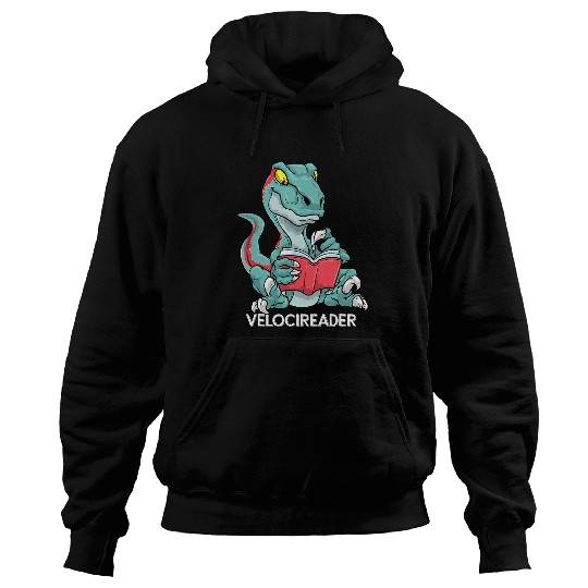 Dinosaur Pet Velocireader Funny Reading Velociraptor Dinosaur Book Hoodies