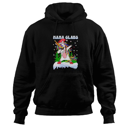 Unicorn Pet Nana Claus  Unicorn Grandma Pajamas Christmas Lights Hoodies