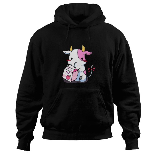 Cow Pet Cute Strawberry Cow Adorable Pink Cow Strawberry Milk Cow Hoodies