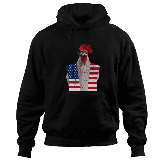 Chicken Pet 4th of July Patriotic Rooster Chicken Red White Blue US Flag Hoodies