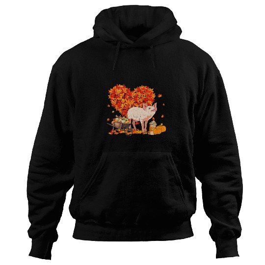 Pig Pet Thankful Pig Farm Autumn Tree Fall Leaves Happy Thanksgiving Hoodies