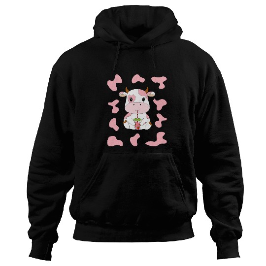 Cow Pet Cute Strawberry Cow with Strawberry Milk and Pink Cow Print Hoodies