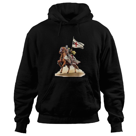 Horse Pet Knights Templar On a Horse Flag Deus Vult Crusader Hoodies