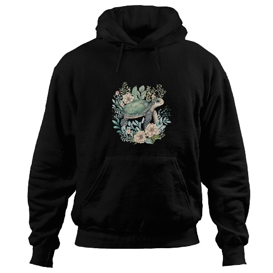Turtle Pet Cottagecore Floral Earth Day Earth Sea Turtle Graphic Hoodies