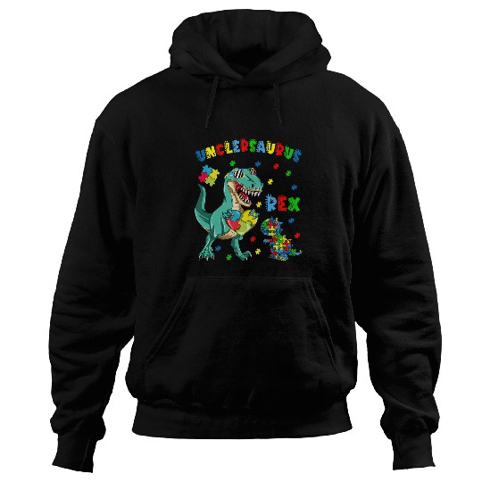 Autism Puzzle Dino Unclesaurus Autism Awareness Uncle Dinosaur Hoodies