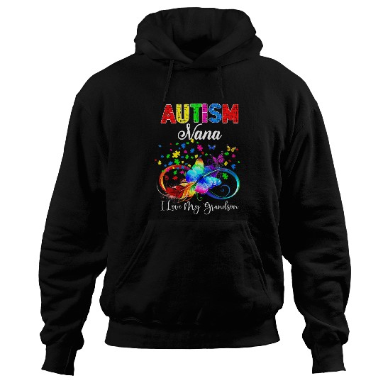 Autism Puzzle Butterfly Autism Nana I Love My Grandson Support Hoodies