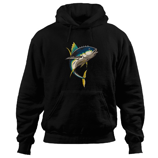 Fishing Fun Yellowfin Tuna Drawing Fishing for Fishermen Angler Graphic Hoodies
