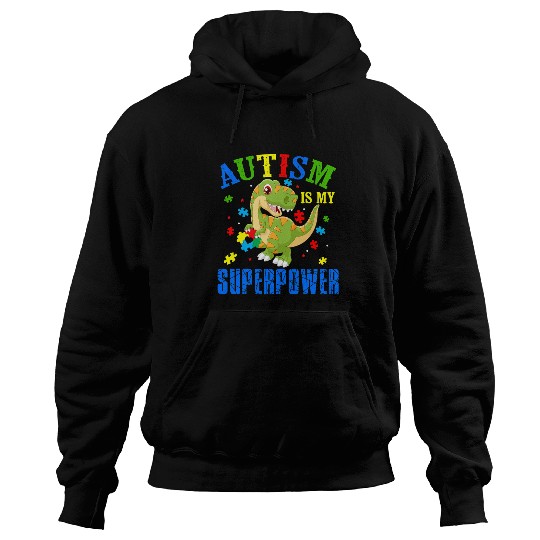 Autism Puzzle Dino TRex Autism Is My Superpower Cool Hoodies