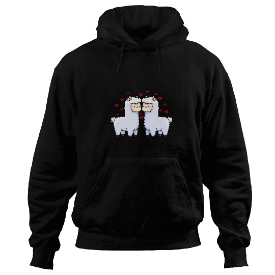 Llama Pet Lovers Valentines Day Matching Couple Hoodies
