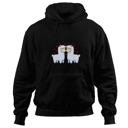Llama Pet Lovers Valentines Day Matching Couple Hoodies