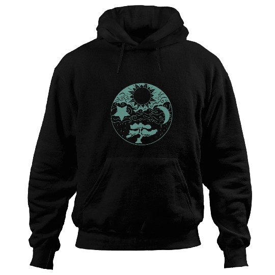 Otter Pet Otters Cotterage Design Sun Moon Star Clouds and Mushrooms Hoodies