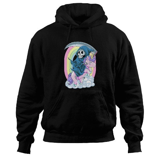 Unicorn Pet Pastel Goth Cute Creepy Unicorn Grim Reaper Anime Vaporwave Hoodies