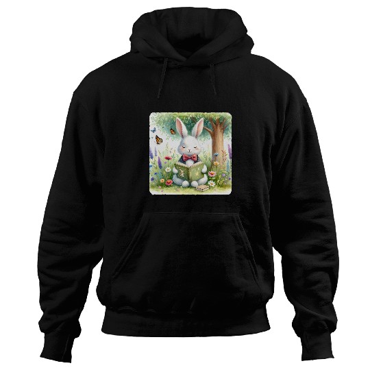 Book Fun Rabbit In Bow Tie Reads Spell Book In Meadow Reading Hoodies