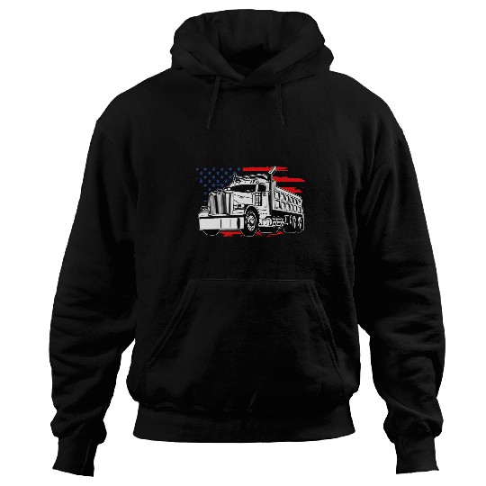 Truck Fun US American Flag Semi Truck Driver TEE American Flag Trucker Hoodies