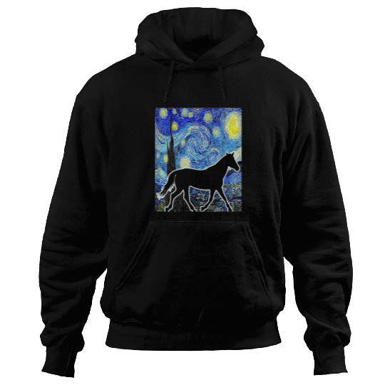 Horse Pet Starry Night Horse Lover Van Gogh Equestrian Hoodies